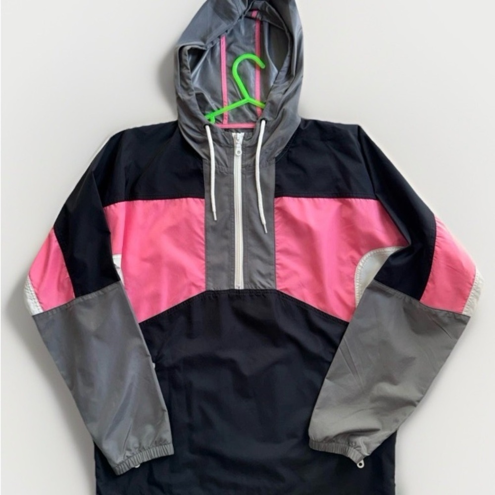 Urban Outfitters Black and Pink Hooded Windbreaker